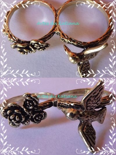 Anel duplo pássaro e flores